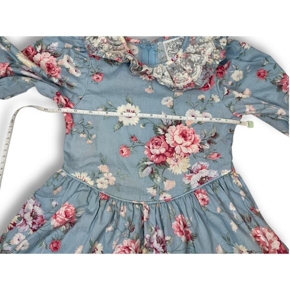 Vintage Le Maj Blue Pink Floral Cotton Toddler Dress Size 5 Made In USA - Picture 7 of 10